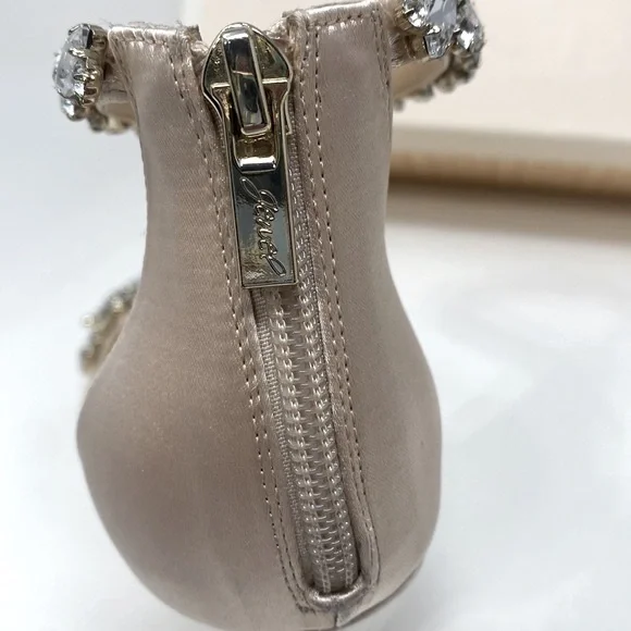 JEWEL BADGLEY MISCHKA Caroline Rhinestone Champagne Ankle Beaded Heels Size 7.5 - Picture 9 of 16